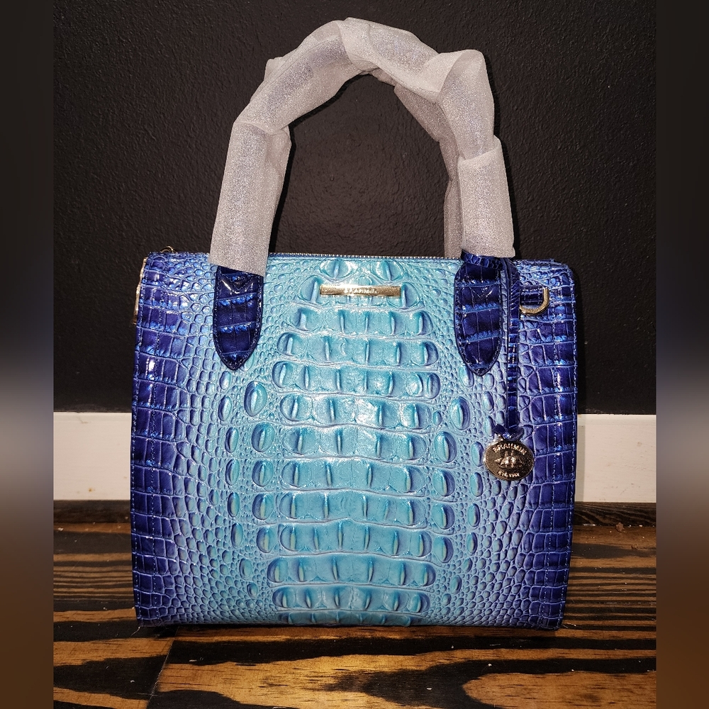 Brahmin Small Caroline Affinity Ombre Melbourne Blue Crocodile-Embossed Satchel. - Picture 5 of 10